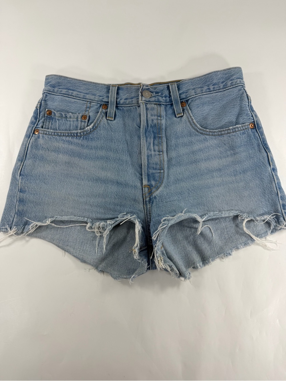 Levi’s 501 Original Cut Off Denim Shorts W27 Light Wash Distressed Raw Hem